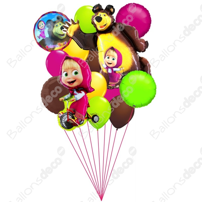 Ballons Masha et Michka en Grappe Multicolores 