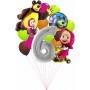 Ballons Masha et Michka en Grappe Avec Ballon Chiffre 6