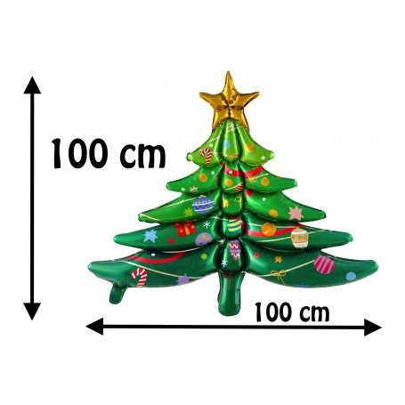 Ballon Sapin de Noël Vert Avec Décorations 100 cm, Décorations ballons pour Vitrine et magasin de Noël.
