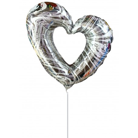 Ballon Coeur Ouvert Argent Air Qualatex, décoration ballon mariage centre de table.