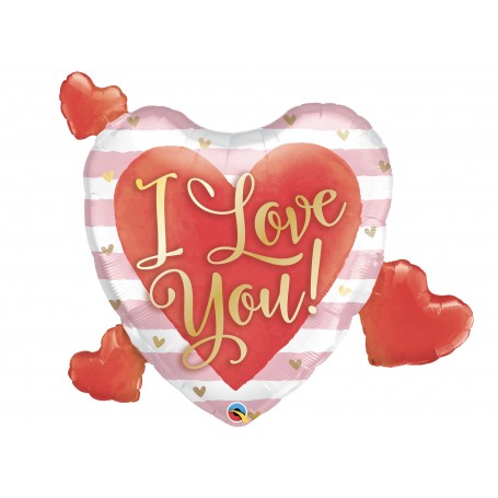 Ballon 4 Coeurs I Love You Qualatex, décoration ballon mariage et St-Valentin.