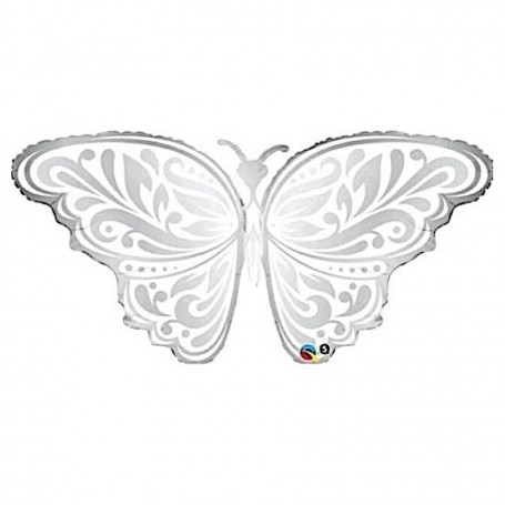 Ballon Papillon Argent et Blanc Qualatex, décoration ballon Vitrine e magasin, Anniversaire, Soirée Discothèque.