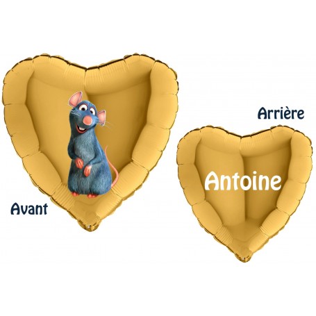 Ballon Rémy Ratatouille Coeur Or avec le Prénom Disney, Décorations ballons pour anniversaire.