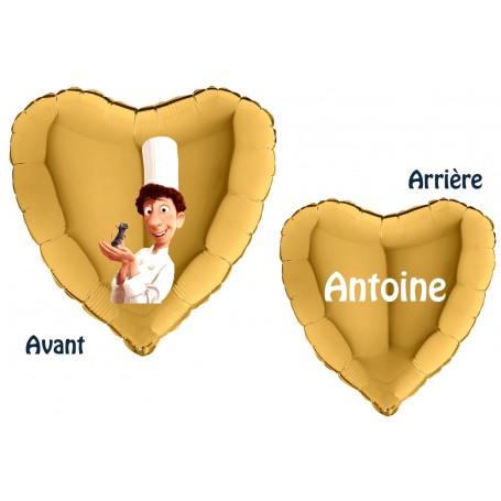 Ballon Linguine Rémy Ratatouille Coeur Or avec le Prénom Disney, Décorations ballons pour anniversaire.