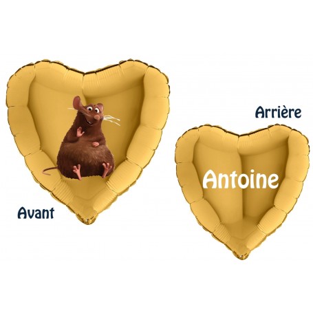 Ballon Émile Rémy Ratatouille Coeur Or avec le Prénom Disney, Décorations ballons pour anniversaire.
