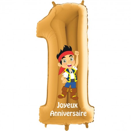 Ballon Jack et les Pirates Chiffre Un Or Anniversaire Disney, Décorations ballons pour anniversaire.