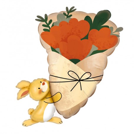 Ballon Lapin Beige Bouquet de Fleurs, Décorations ballons pour anniversaire, Naissance, Saint Valentin.