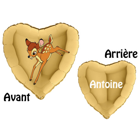 Ballon Bambi Coeur Or Avec Prénom Disney, Décorations ballons pour anniversaire.