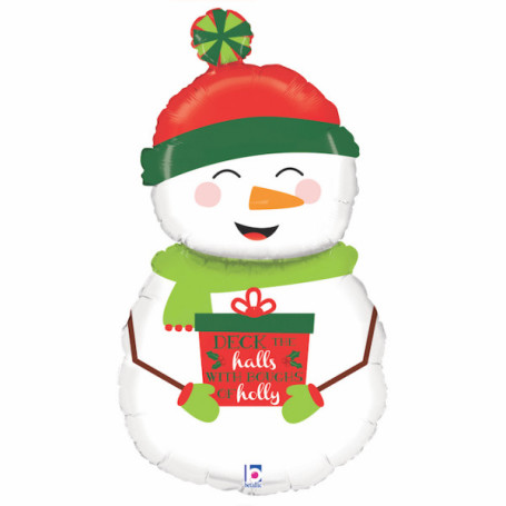 Ballon Bonhomme De Neige Bonnet Vert et Rouge Grabo, décoration ballon pour Noël et Vitrine.
