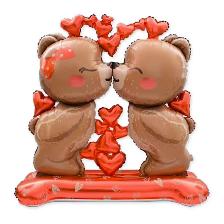 Ballon Oursons Gros Bisous Coeurs Stand Up, décoration ballon pour une vitrine de St-Valentin.