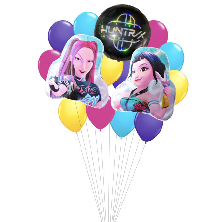 Ballon KPop Demon Hunters Mira et Zoey en grappe, Décorations ballons pour anniversaire, série Netflix.