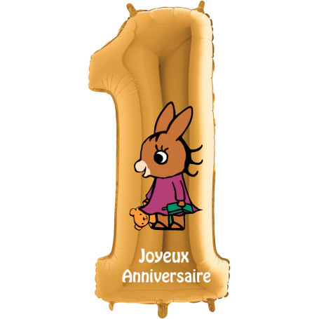 Ballon Nana de L'Âne Trotro Chiffre Un Or Anniversaire, Décorations ballons pour anniversaire.