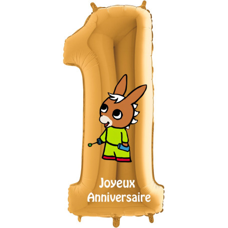 Ballon Boubou de L'Âne Trotro Chiffre Un Or Anniversaire, Décorations ballons pour anniversaire.