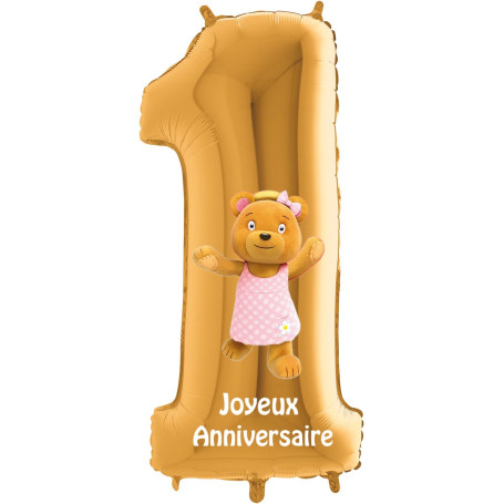 Ballon Chiffre Un Or Mirou de OUI-OUI Noddy, Décorations ballons pour anniversaire.