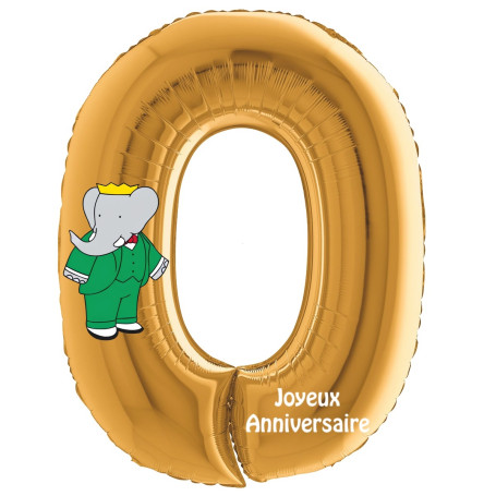 Ballon Babar Chiffre Zéro Or Anniversaire, Décorations ballons pour anniversaire.