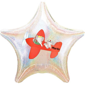 Ballon Babar Avion étoile avec Prénom Anniversaire Ballon Babar Avion étoile avec Prénom Anniversaire 1 face, Décorations ballons pour anniversaire.