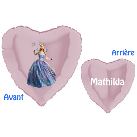 Ballon Princesse Glinda Wicked Coeur or avec Prénom Disney, Décorations ballons pour anniversaire.