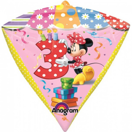 Ballon Minnie Anniversaire 3 ans Diamondz 2 Faces Disney, Décorations ballons pour anniversaire.