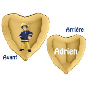 Ballon Sam le Pompier Coeur Or avec le Prénom, Décorations ballons pour anniversaire.