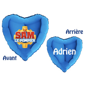 Ballon Sam le Pompier Coeur Bleu Prénom, Décorations ballons pour anniversaire.