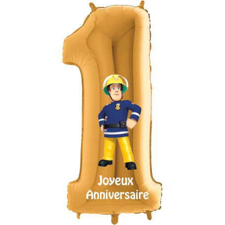 Ballon Sam le Pompier Chiffre Un Anniversaire, Décorations ballons pour anniversaire.