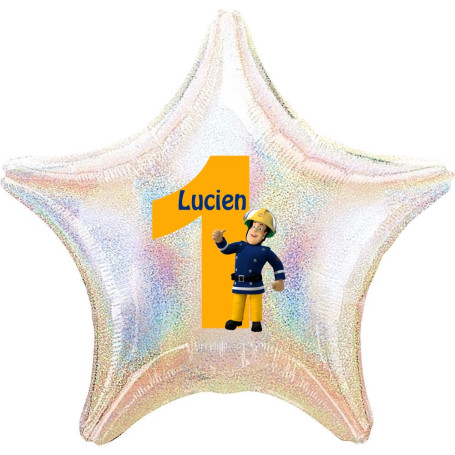 Ballon Sam Le Pompier Personnalisable Chiffre 1 avec prénom, Décorations ballons pour anniversaire.