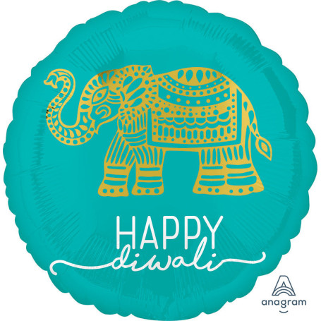 Ballon Happy Divali Éléphant Or, Décorations ballons pour fête Indienne.