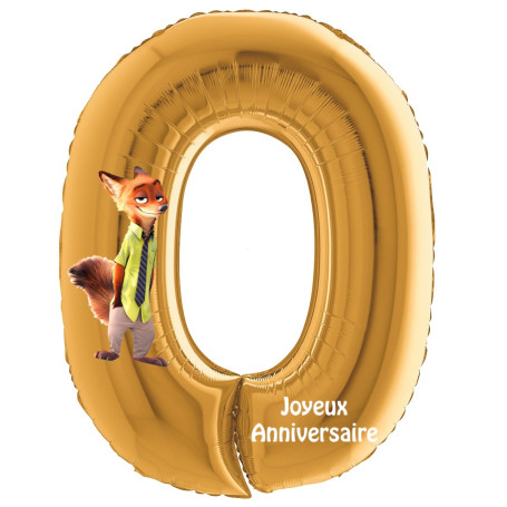 Ballon Zootopie Nick Chiffre Zéro Or Anniversaire, Disney, pixar, Décorations ballons pour anniversaire.