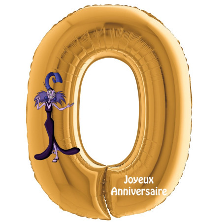 Ballon Yzma de Kuzco Chiffre Zéro Or Anniversaire Disney, Décorations ballons pour anniversaire.