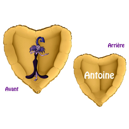 Ballon Yzma de Kuzco Coeur Or Avec Prénom Disney, Décorations ballons pour anniversaire.