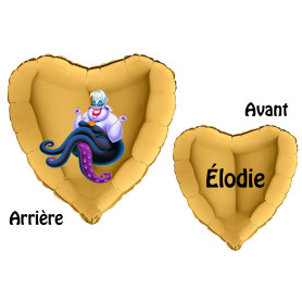 Ballon Ursula Coeur Or La Petite Sirène avec Prénom Disney, Décorations ballons pour anniversaire.