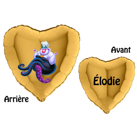 Ballon Ursula Coeur Or La Petite Sirène avec Prénom Disney, Décorations ballons pour anniversaire.