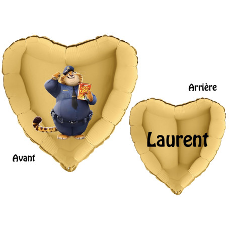 Ballon Officier Clawhauser Zootopie Coeur Or Prénom Disney, Décorations ballons pour anniversaire.