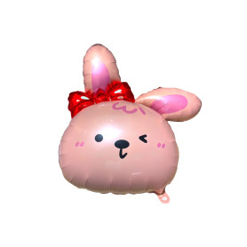 Ballon Lapin Rose et Noeud Rouge, Décoration ballon animaux de la ferme, Naissance, Pâques.
