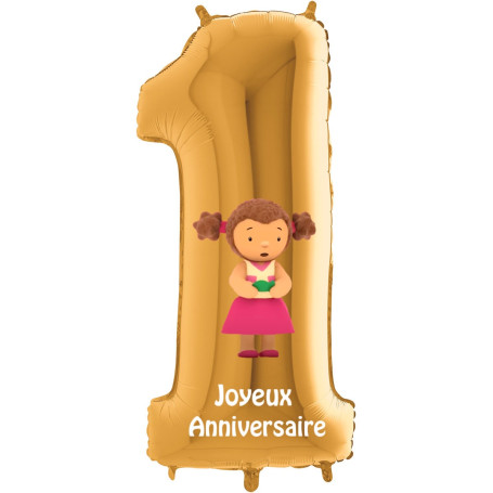 Ballon Lalou T'Choupi Chiffre Un Or Anniversaire, Décorations ballons pour anniversaire.