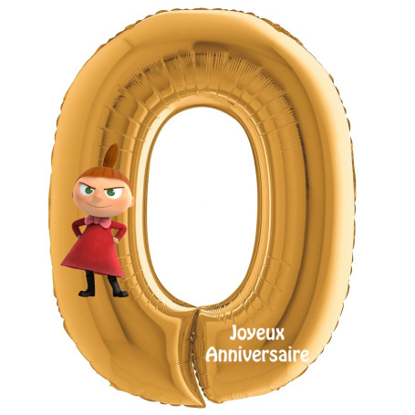 Ballon Petite Mu des Moomins Chiffre Zéro Or Anniversaire, Décorations ballons pour anniversaire.