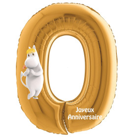 Ballon Mademoiselle Snorque des Moomins Chiffre Zéro Or Anniversaire, Décorations ballons pour anniversaire.