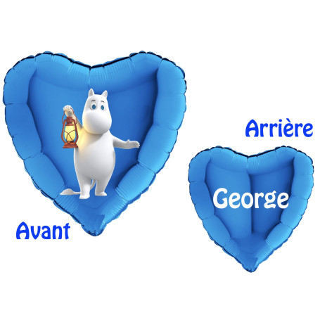 Ballon Moomin Lanterne Coeur Bleu avec le Prénom, Décorations ballons pour anniversaire.