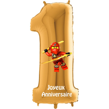 Ballon Lego Ninjago Chiffre Un Or Anniversaire, Décorations ballons pour anniversaire.
