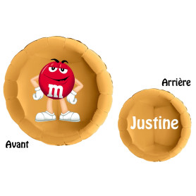 Ballon M&M's Rouge Rond Or et Prénom, Décorations ballons pour anniversaire.