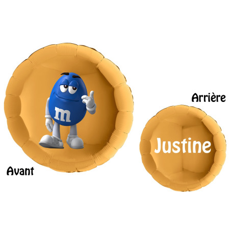 Ballon M&M's Bleu Rond Or et Prénom, Décorations ballons pour anniversaire.