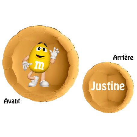 Ballon M&M's Jaune Rond Or et Prénom, Décorations ballons pour anniversaire.