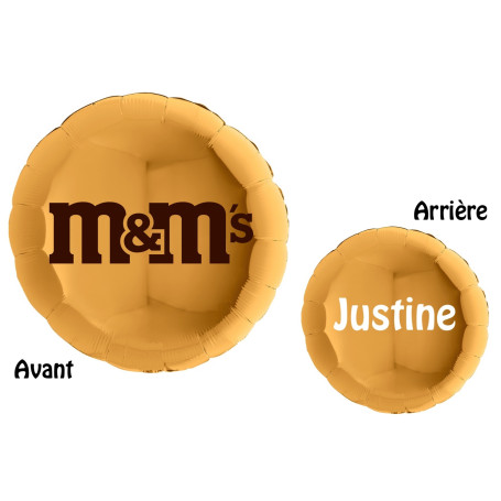 Ballon M&M's Logo Rond Or et Prénom, Décorations ballons pour anniversaire.