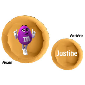 Ballon M&M's Violet Rond Or et Prénom, Bonbon chocolat, Décorations ballons pour anniversaire.