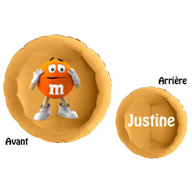 Ballon M&M's Orange Rond Or et Prénom, Bonbon chocolat, Décorations ballons pour anniversaire.
