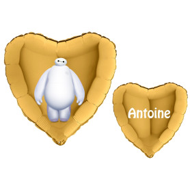 Ballon Big Héro 6 Coeur Or avec Prénom Disney, Décorations ballons pour anniversaire.