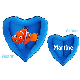 Ballon Nemo Coeur Or avec Prénom Disney, Décorations ballons pour anniversaire.