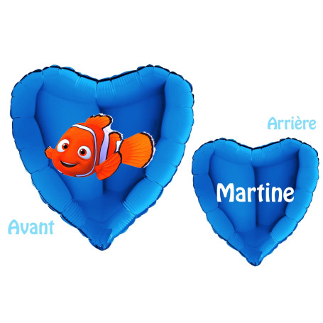 Ballon Nemo Coeur Or avec Prénom Disney, Décorations ballons pour anniversaire.