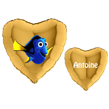Ballon Dory de Nemo Coeur Or avec Prénom Disney, Décorations ballons pour anniversaire.