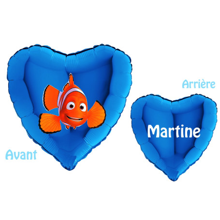 Ballon Marin le papa de Nemo Coeur Bleu avec Prénom Disney, Décorations ballons pour anniversaire.